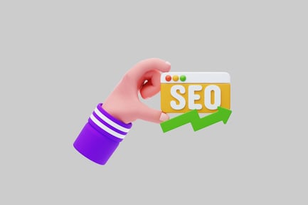 Preview: Hand holding a yellow object with the letters "SEO" and a green arrow