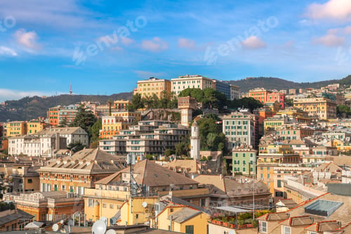 Preview: Genova, Italy city Skyline View Towards the Historic Belvedere Castelletto