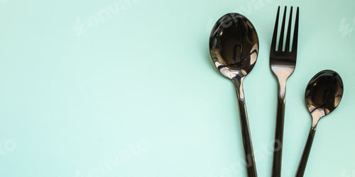 Preview: Cutlery Rustic, Used For Eating Or Serving (Fork, Knife, Spoon, Plate - Set). Food Background. Copy