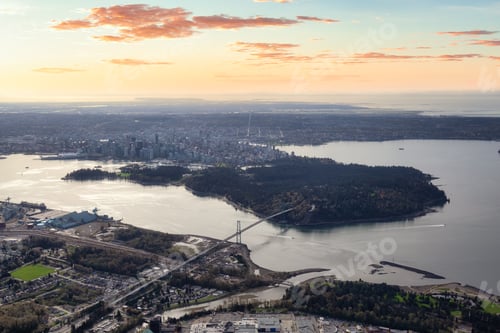 Preview: Aerial View of Lions Gate Bridge, Stanley Park and Vancouver Downtown