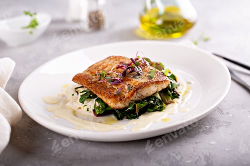 Preview: Sauteed fish with leafy greens and rice