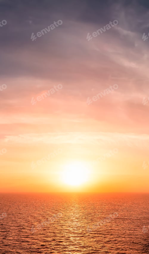 Preview: Dramatic Colorful Sunset Sky over Mediterranean Sea. Cloudscape Background