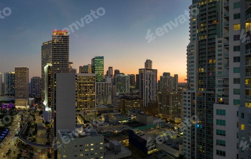 Preview: Night urban landscape of downtown district of Miami Brickell in Florida, USA.