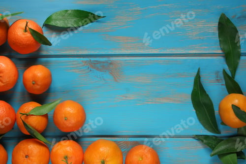 Preview: Tangerines -Fresh, Juicy Citrus Fruits (Clementine). Top View. Copy Space