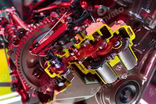 Preview: Inside motorbike engine with different functioning parts