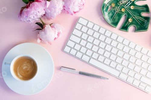 Preview: Top view home office workspace