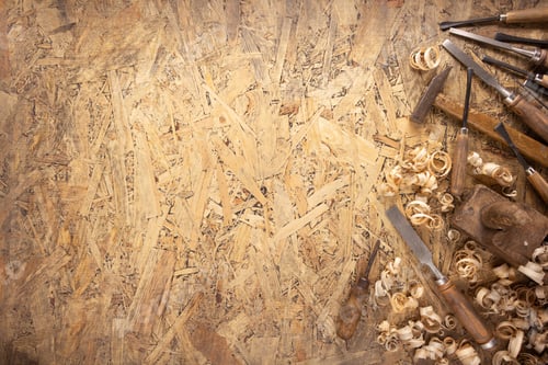 Preview: Plane jointer carpenter or joiner tool and wood shavings. Woodworking tools wooden table