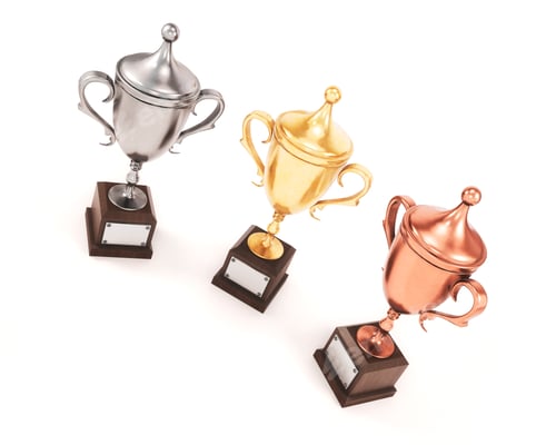 Preview: Three League Cup on white background. Gold, silver and bronze cups. 3d rendering