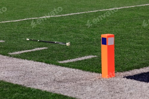 Preview: Close-up of an end zone pylon on a college football field