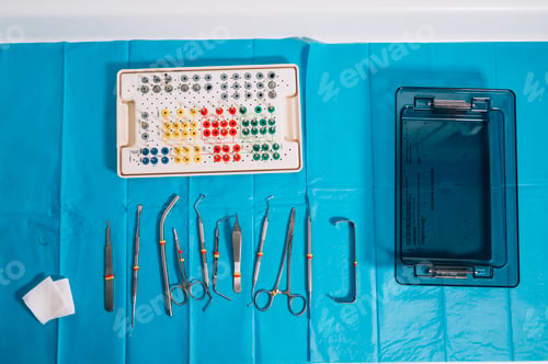 Preview: Detail of dental tools in dental clinic. Dental clinic.