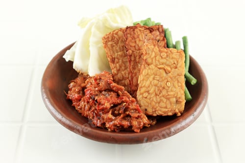 Preview: Tempe Goreng Fried Tempe with Sambel Spicy Tomato Paste