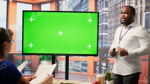 Preview: Elderly couple discussing about finances with advisor next to isolated screen