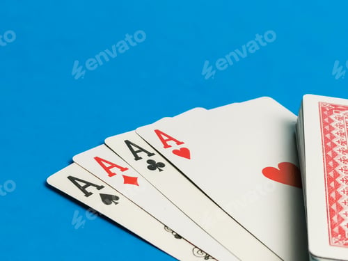 Preview: Photo of card games against blue background. Poker games and gambling concept.