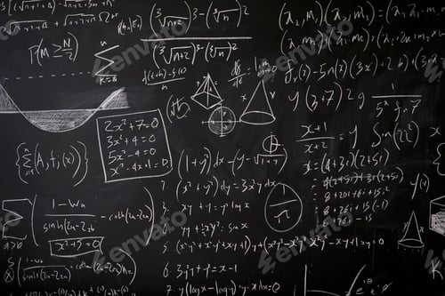Preview: Blackboard with maths statistics, equations and ideas
