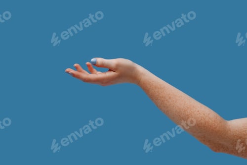 Preview: Redhead girl with freckles on a blue background
