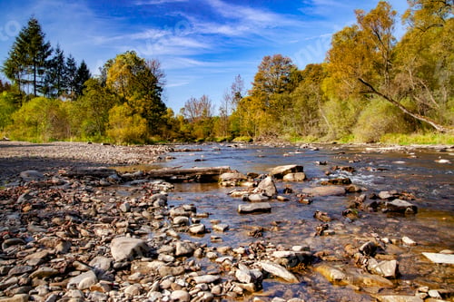 Preview: Above a mountain river on an autumn morning.