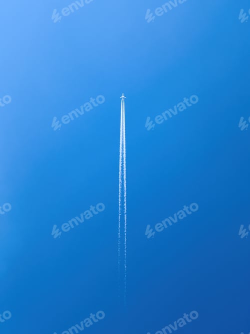 Preview: Passenger airplane in flight in clear blue sky
