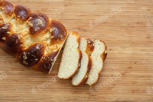 Preview: Easter greek tsoureki braid, sweet bread brioche on wood