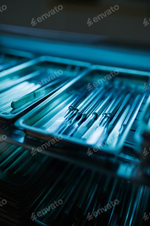 Preview: Medical instruments being sterilized under a ultraviolet autoclave
