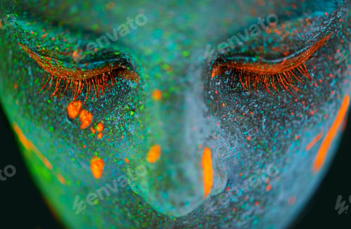 Preview: Her beauty glows in the dark. Shot of a young woman posing with neon paint on her face.