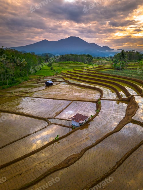 Preview: Beautiful morning view indonesia panorama landscape