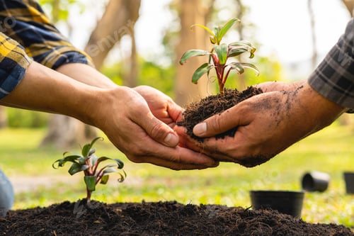 Preview: two young men are planting a tree to preserve the environment, plant tree concept to reduce global w