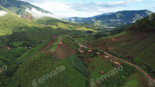 Preview: Aerial view from drone of the rural village in the mountains