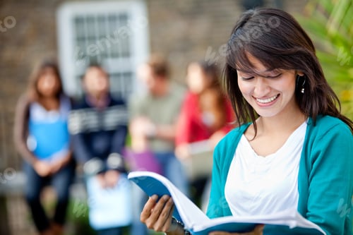 Preview: Female Student Outdoors With A Group Of People On The Background
