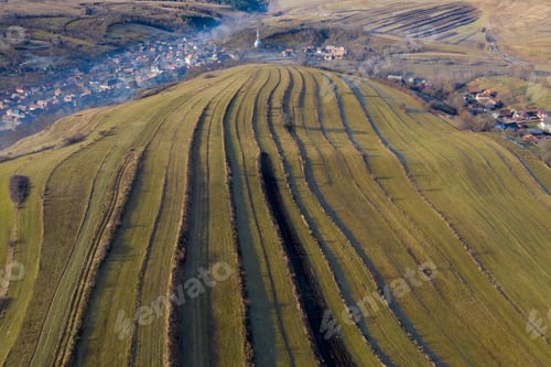 Preview: Aerial view of a small countryside village in the autumn. Bedeciu, Romania