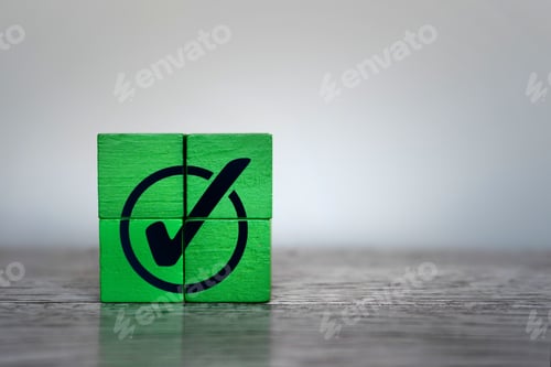 Preview: Green wooden cubes with checkmark icon.