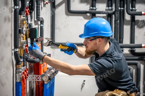Preview: The technician checking the heating system in the boiler room.