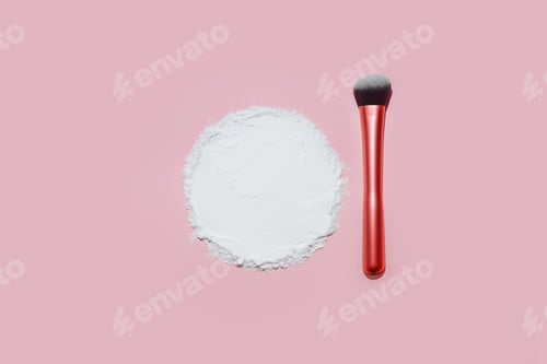 Preview: White face powder with empty circle inside on pink background