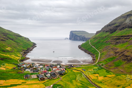 Preview: Aerial drone photo flying over Tjornuvik beach