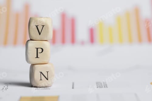 Preview: Wooden beads with acronym VPN on table, space for text