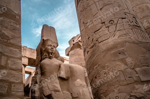 Preview: The sculptures of pharaohs and ancient Egyptian drawings on the columns of the Luxor Temple in Egypt