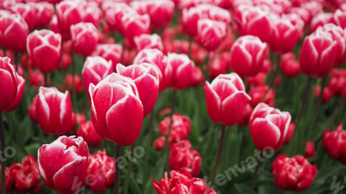 Preview: Tulip flowers in red and white color.