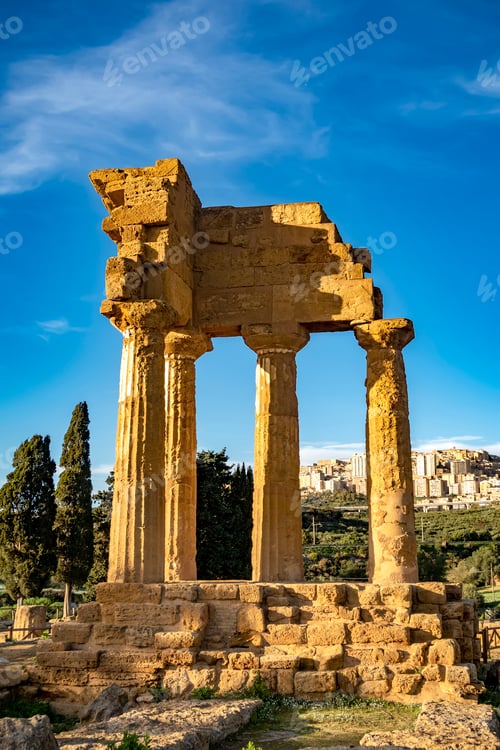 Preview: remains of the Temples of Castor and Pollux, Valley of the Temples, Agrigento, Italy. Vertical view