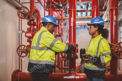 Preview: Engineer or technician work checking Fire suppression system and fire equipment.