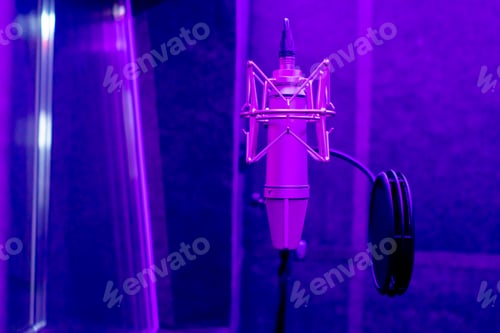 Preview: the recording room is dark with neon lighting in a soundproof room for recording songs or voice