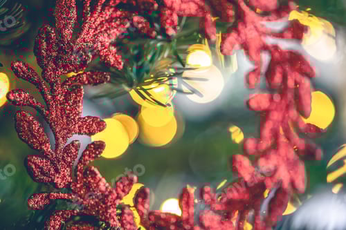 Preview: Festive Red Glitter Christmas Tree Decorations with Bokeh