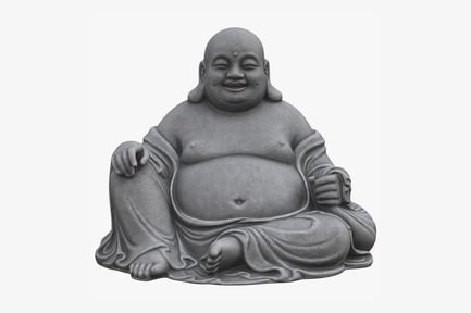 Visualização: Estátua sorridente do Buda Maitreya - acabamento em pedra