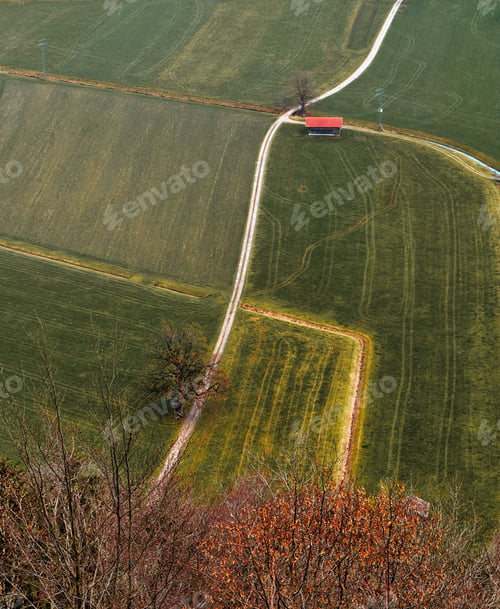 Preview: Vertical aerial view of vast green fields - the concept of agriculture
