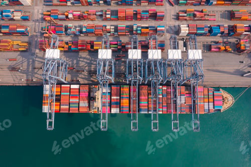 Preview: Aerial top view of container cargo ship in the export and import business and logistics
