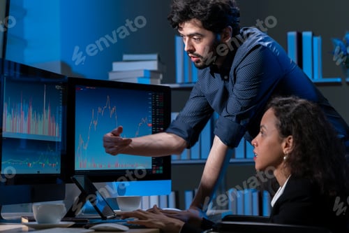 Preview: business men and women who are working hard Working late into the night
