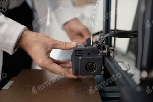 Preview: Engineer Hands Moving Extruder of 3D printer