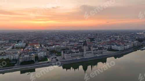 Preview: Hungarian Parliament Building with the Danube river at sunrise. Hungary