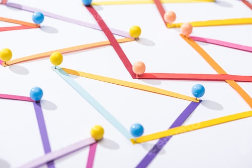 Preview: multicolored abstract connected lines with pins, connection and communication concept