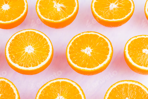 Preview: Background Of Oranges Fruits. Many Halves Of Fresh Oranges, Top View. Citrus For Making Juice. A