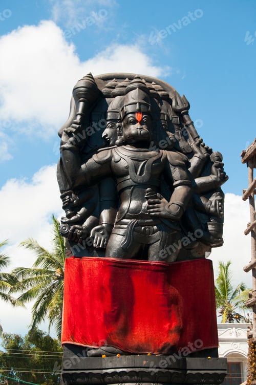 Preview: Spiritual stone statue of hindu god in ancient temple, India.