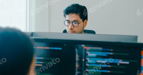 Preview: Group Adult Asia male, female freelance typing write prompt AI bot IT app smart program nomad.